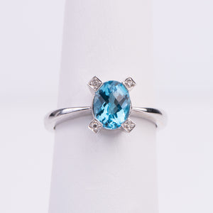 14kt White Gold Blue Topaz and Diamond Ring
