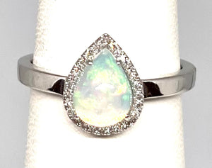 14kt White Gold Opal and Diamond Ring