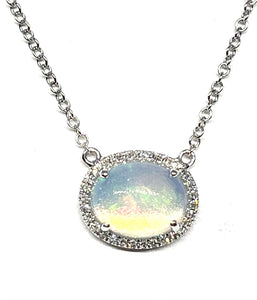 14kt White Gold Opal and Diamond  Pendant