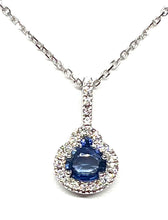 Load image into Gallery viewer, 14kt White Gold Natural Blue Sapphire and Diamond Pendant
