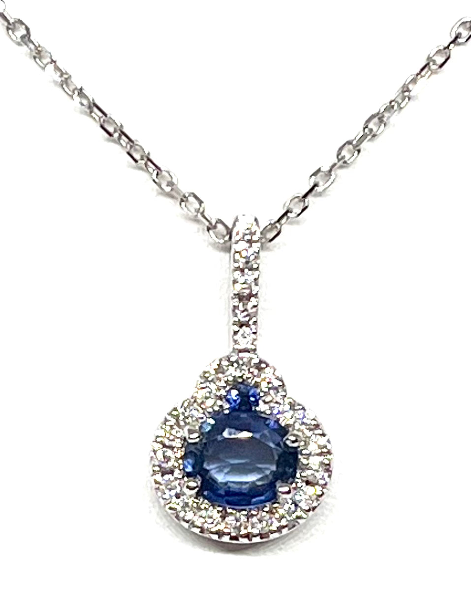 14kt White Gold Natural Blue Sapphire and Diamond Pendant