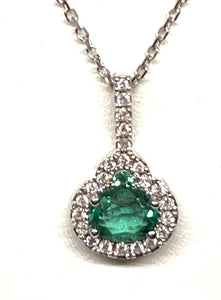 14kt White Gold Natural Emerald and Diamond Pendant