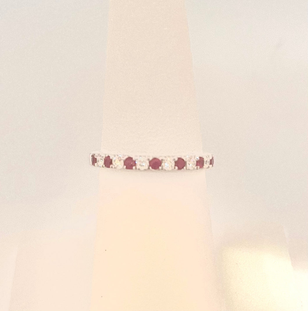 14kt White Gold Natural Ruby and Diamond  Ring
