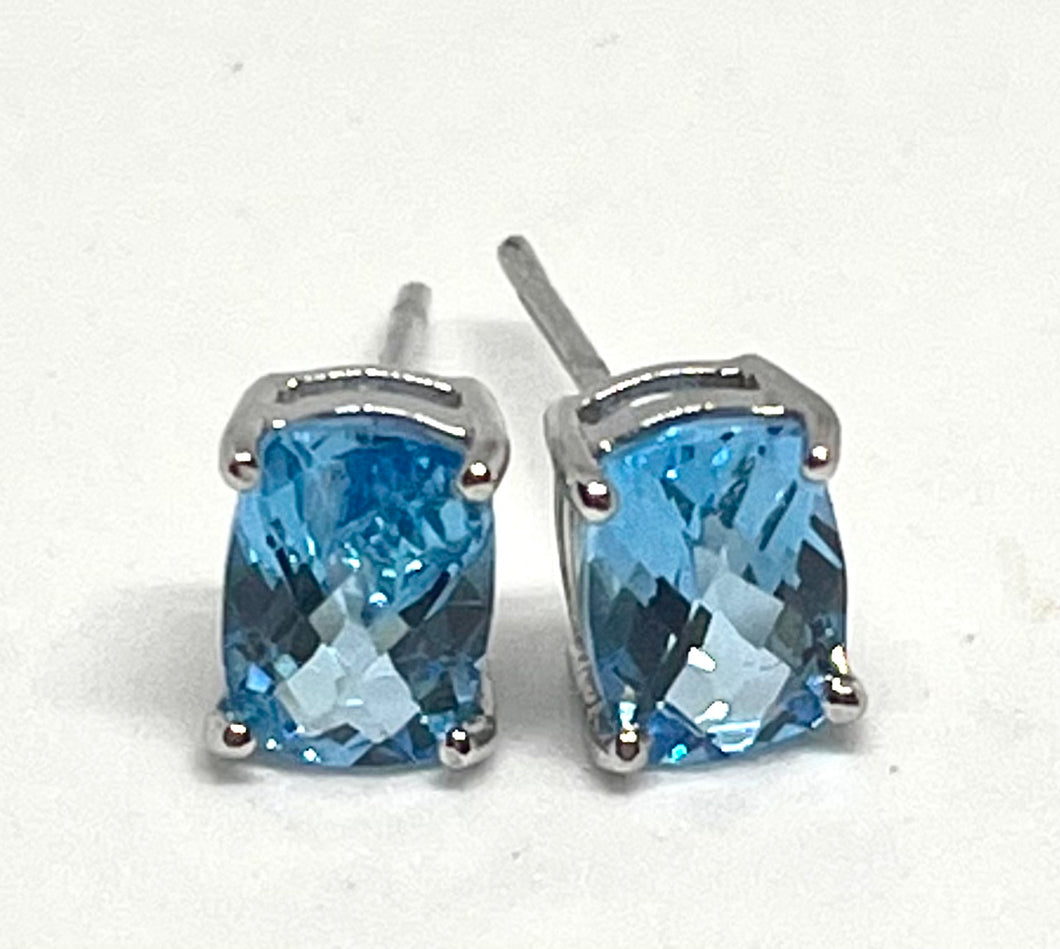 14kt White Blue Topaz Earrings