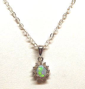 14kt White Gold Opal and Diamond  Pendant