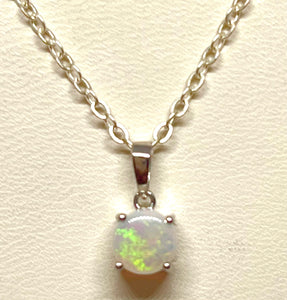 White Gold Opal and Diamond  Pendant