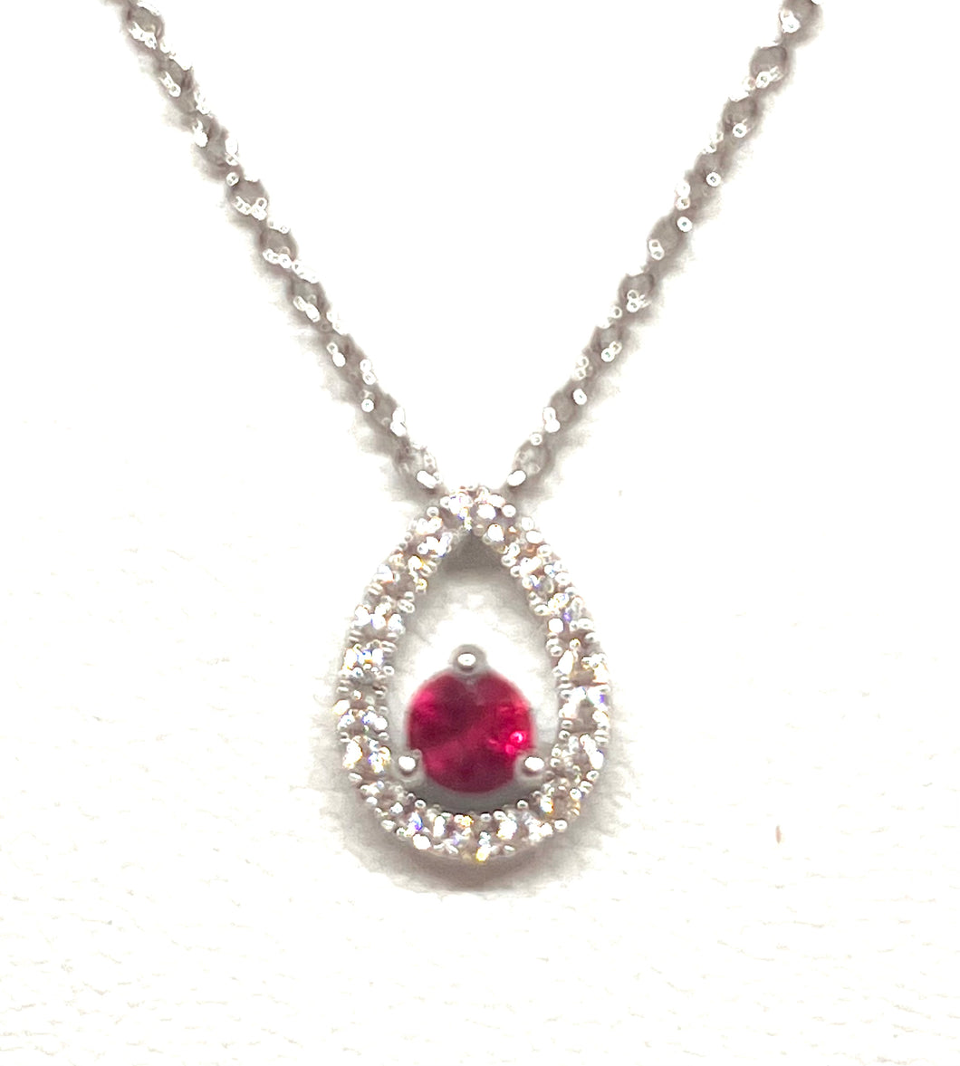14kt White Gold Natural Ruby and Diamond Pendant