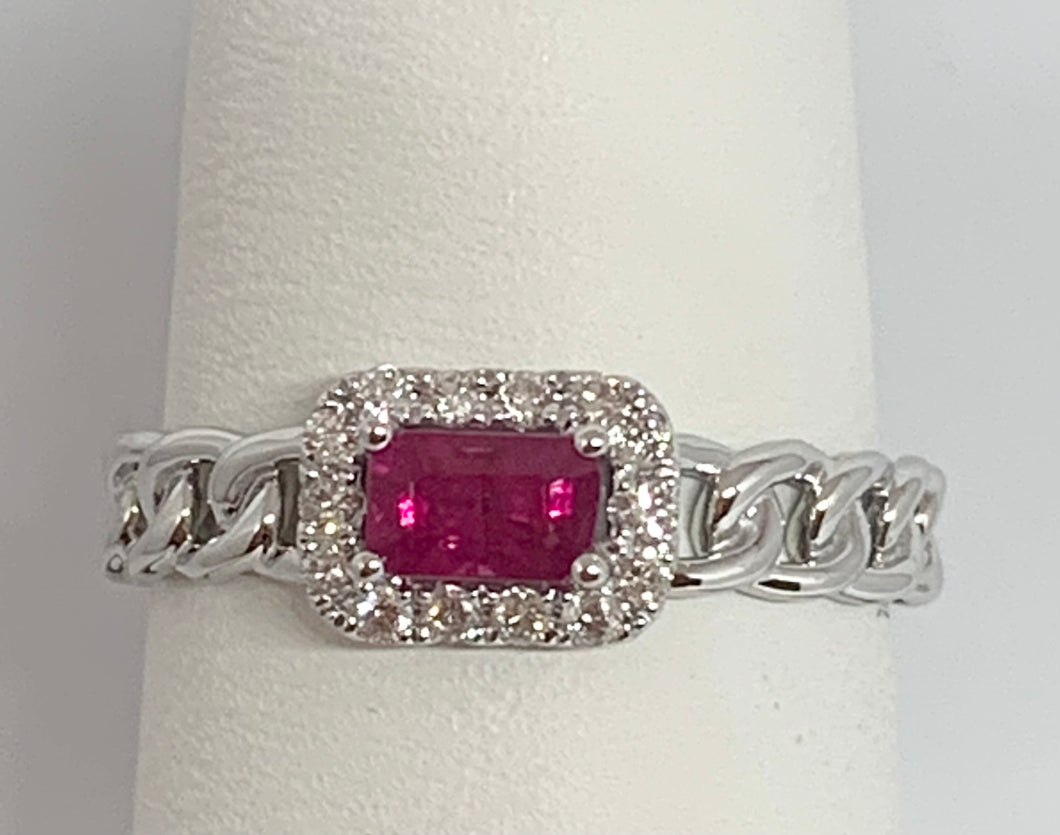 14kt White Gold Natural Ruby and Diamond Ring