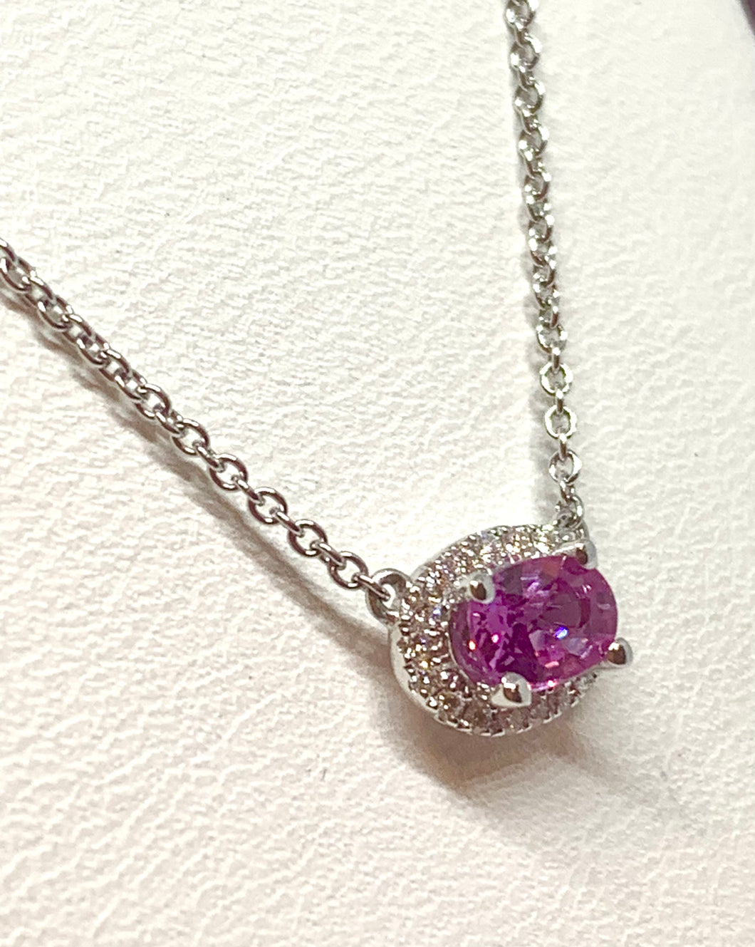 18kt White Gold Natural  Pink Sapphire and Diamond Pendant