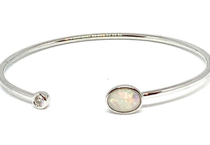 14kt Gold Diamond and Opal Bangle Bracelet