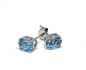14kt White Blue Topaz Earrings