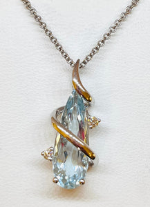 14kt White Gold Aquamarine and Diamond Pendant