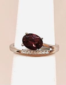 14kt White Gold Garnet and  Diamond Ring