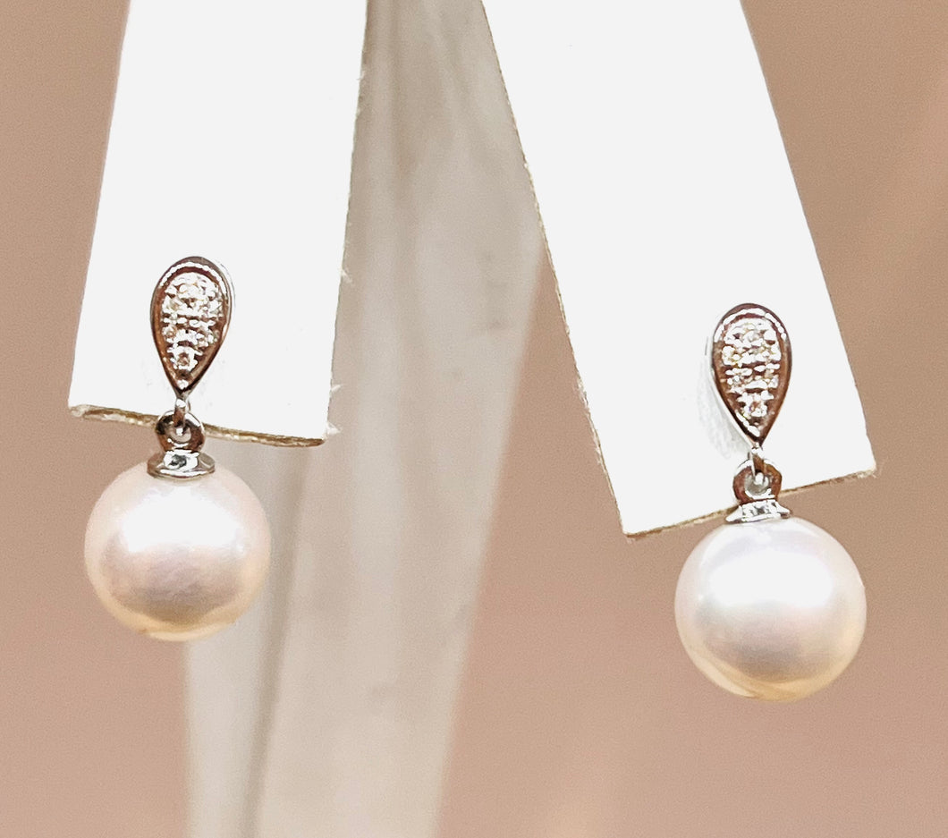 14kt White Gold Pearl and Diamond Earrings