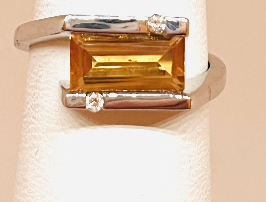 14kt White Gold Citrine and Diamond Ring